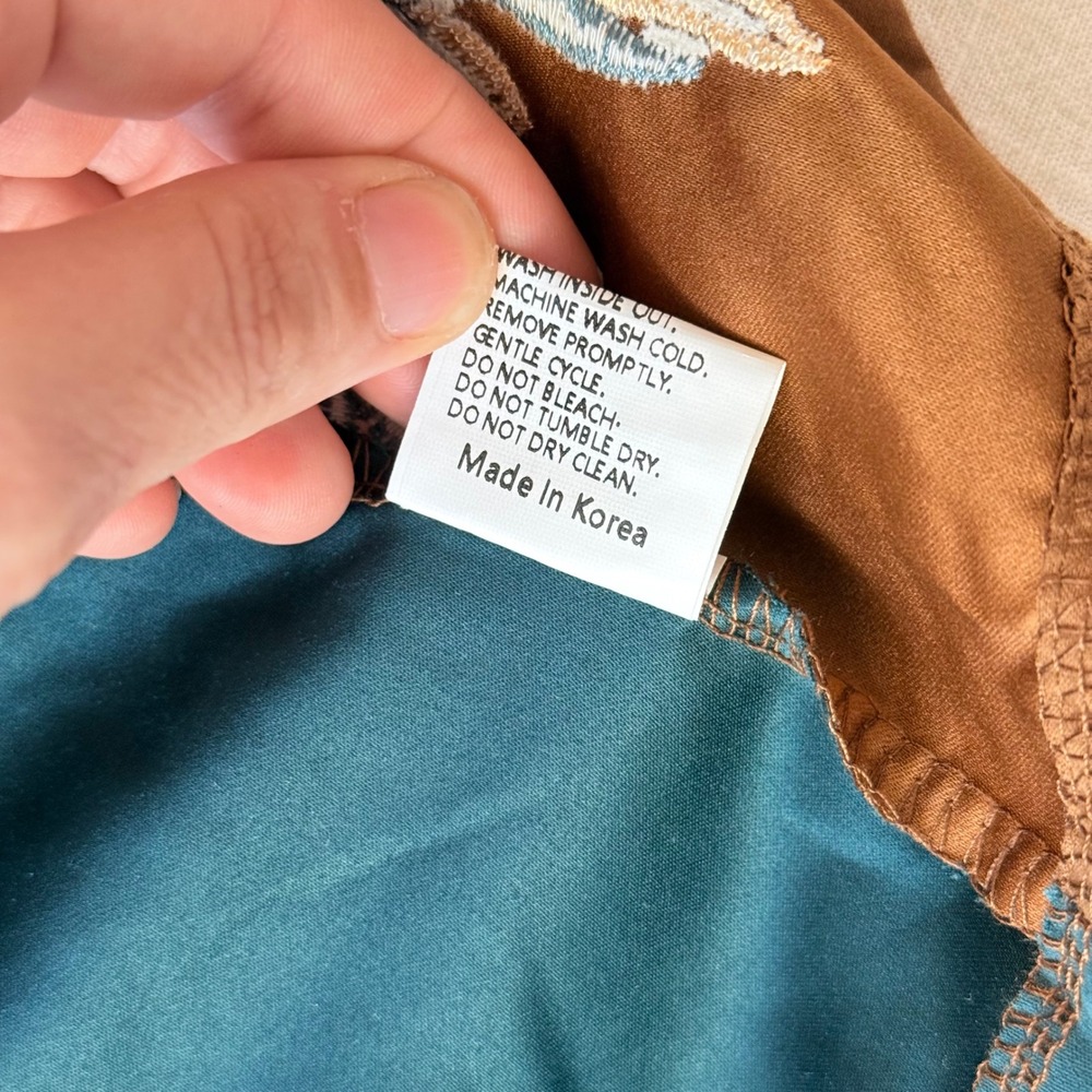 Embroidered Western Blouse Small Brown Teal Puff Sleeve Boho Cowgirl Shirt - Picture 13 of 13